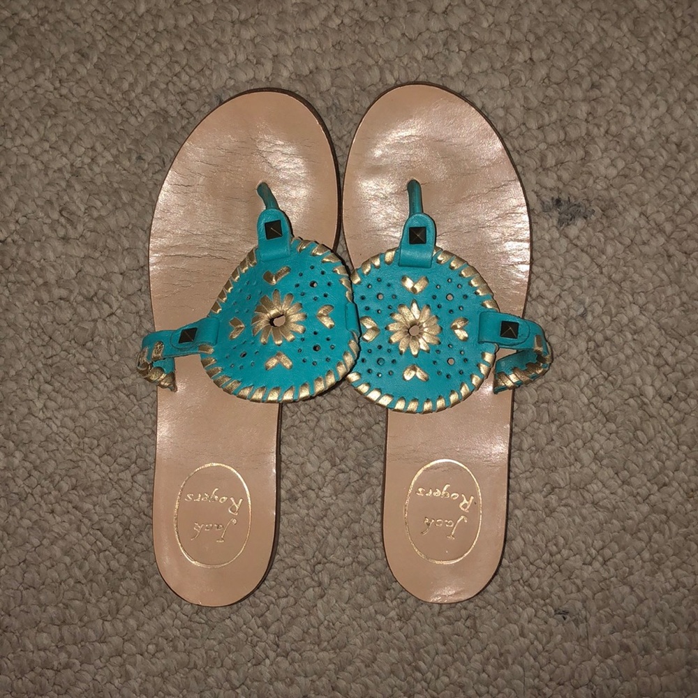 Jack Rogers Georgica Sandal Size 6 Aqua Gold